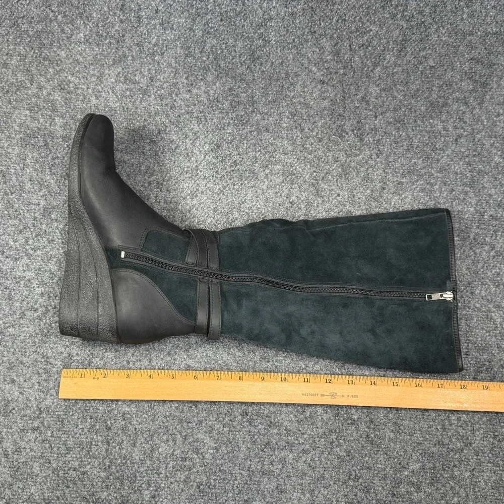 UGG Lesley Wedge Knee High Boots Women's 9 Black Suede Leather Tall Strap Buckle